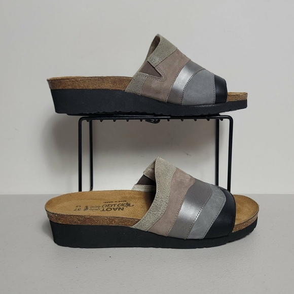 NAOT Portia Slide Sandals Wedge Sz 37 Mocha Rose Leather Suede Comfort Footbed - Picture 3 of 7